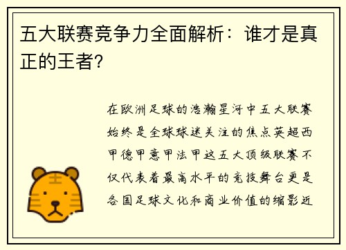 五大联赛竞争力全面解析：谁才是真正的王者？