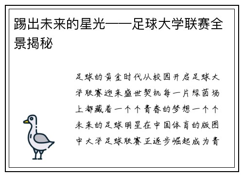 踢出未来的星光——足球大学联赛全景揭秘
